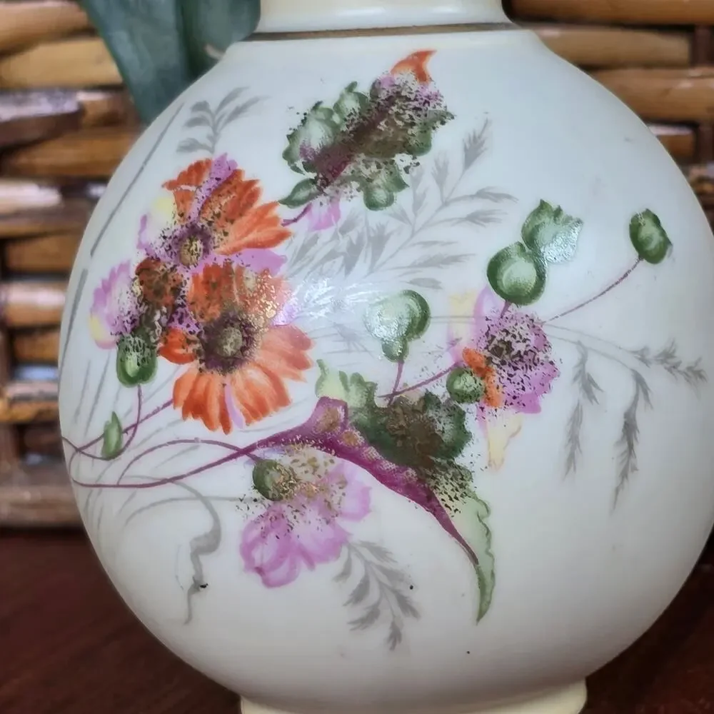 Vintage Bud Vase Hand Painted Orange Green Floral Gold Accents Cottagecore